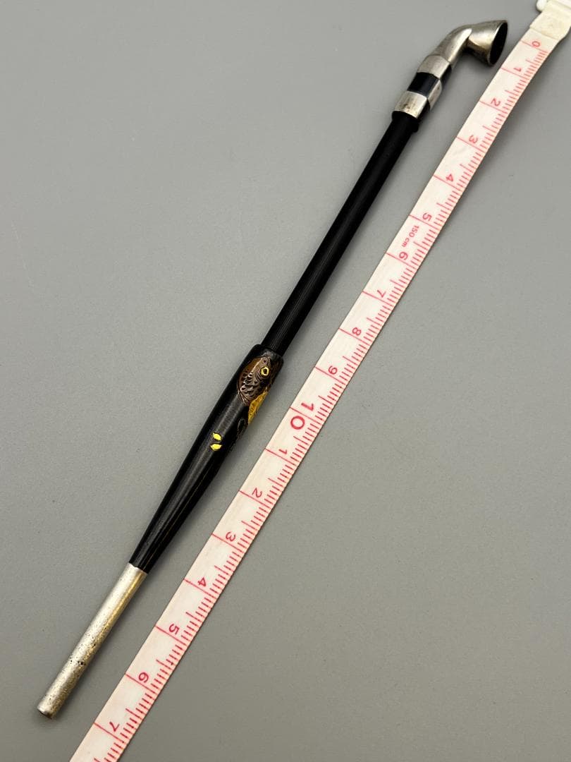 レア　銀製　煙管　キセル　在銘　狐と鯛図　赤銅金象嵌　銀細工　レディース用