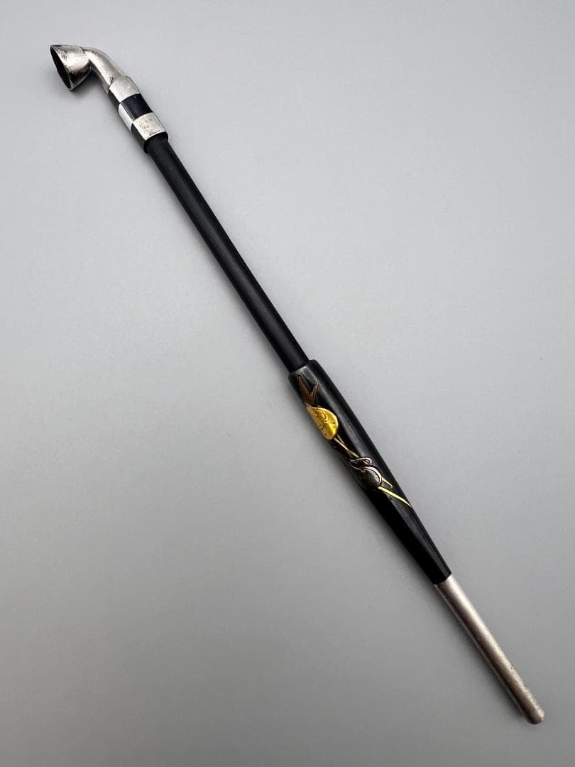 レア　銀製　煙管　キセル　在銘　狐と鯛図　赤銅金象嵌　銀細工　レディース用