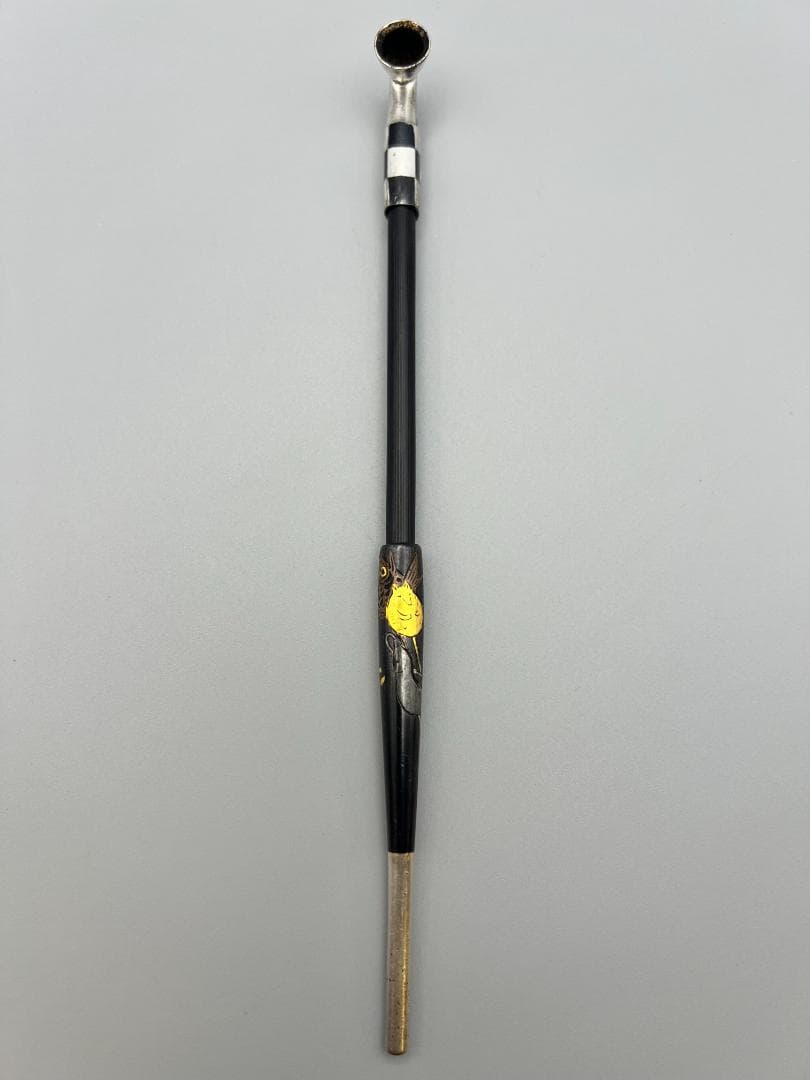 レア　銀製　煙管　キセル　在銘　狐と鯛図　赤銅金象嵌　銀細工　レディース用