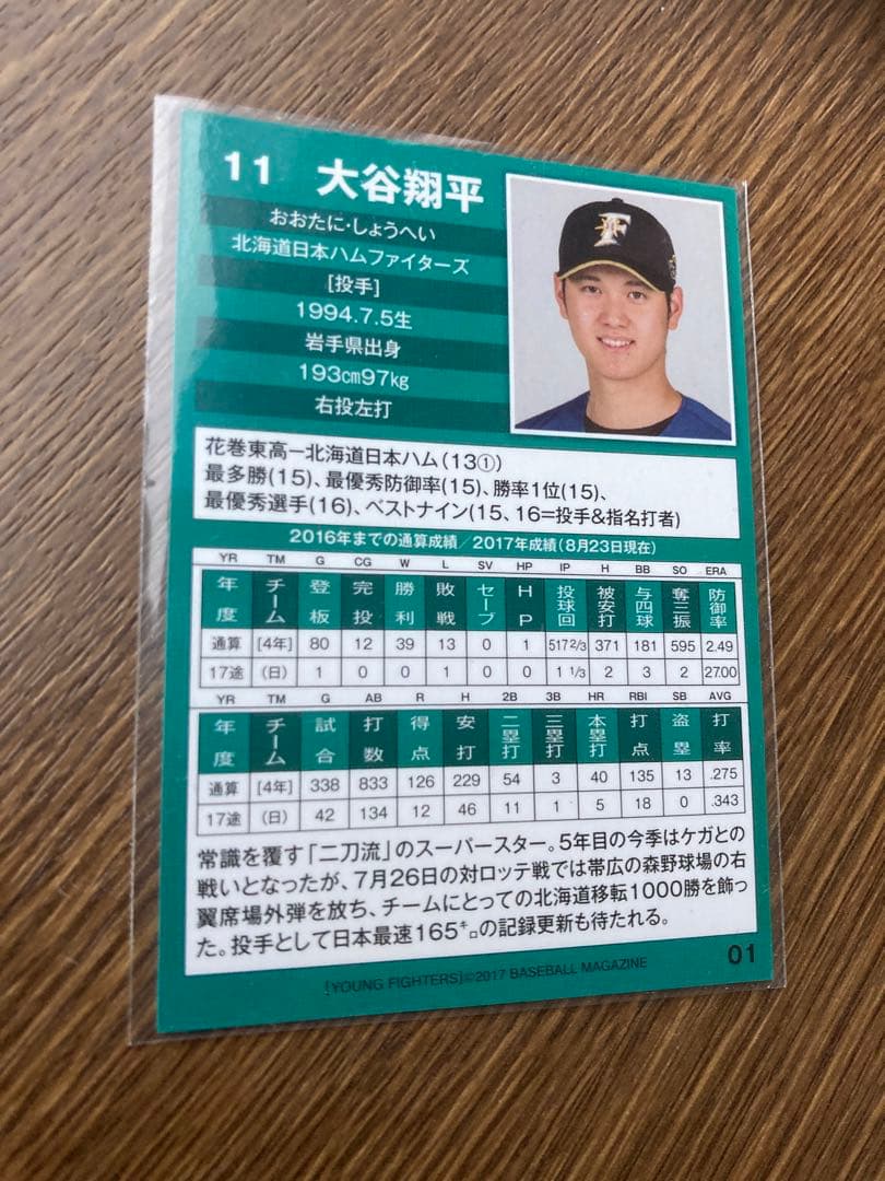 大谷翔平カード　BBM2017 オーセンティックエディション ヤングファイターズ