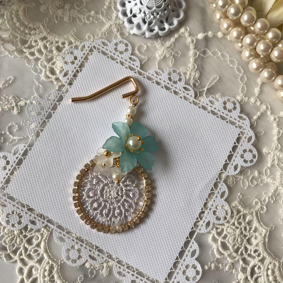 ❤️ポニーフック❤️ 花　レース　サークル　ジルコニア　ポニーフック　ヘアゴム