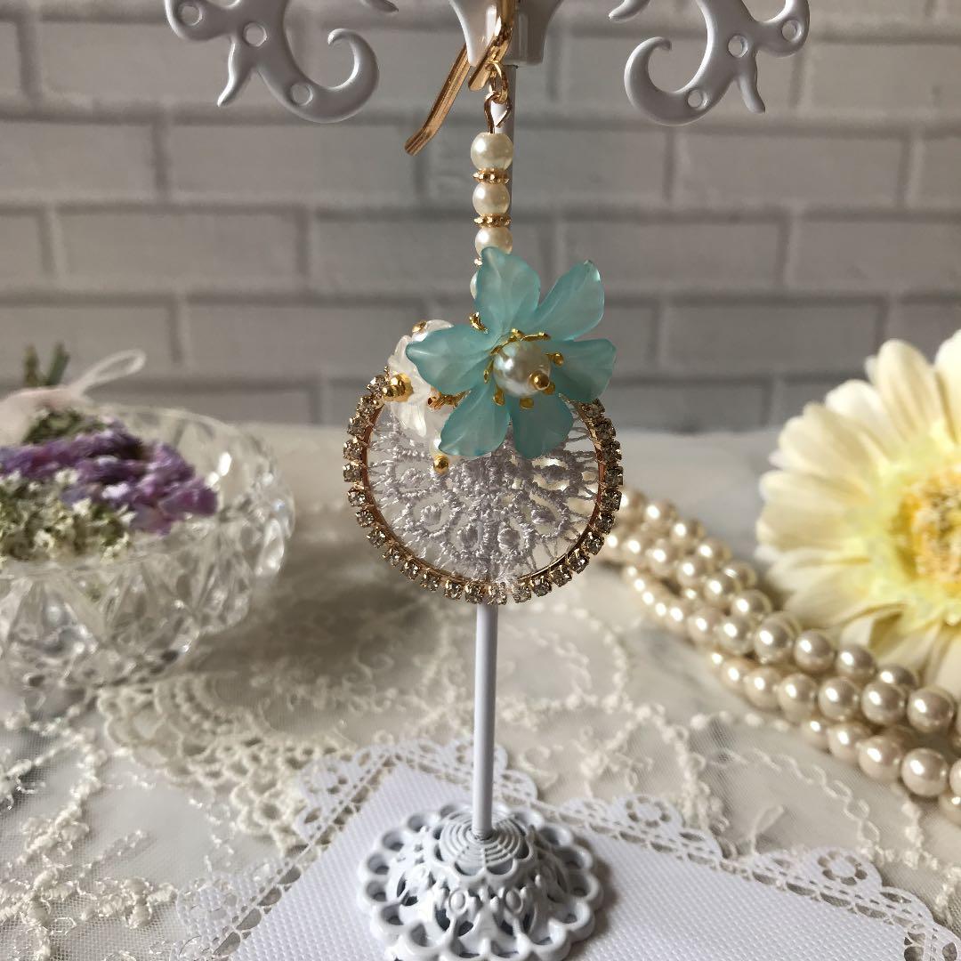 ❤️ポニーフック❤️ 花　レース　サークル　ジルコニア　ポニーフック　ヘアゴム