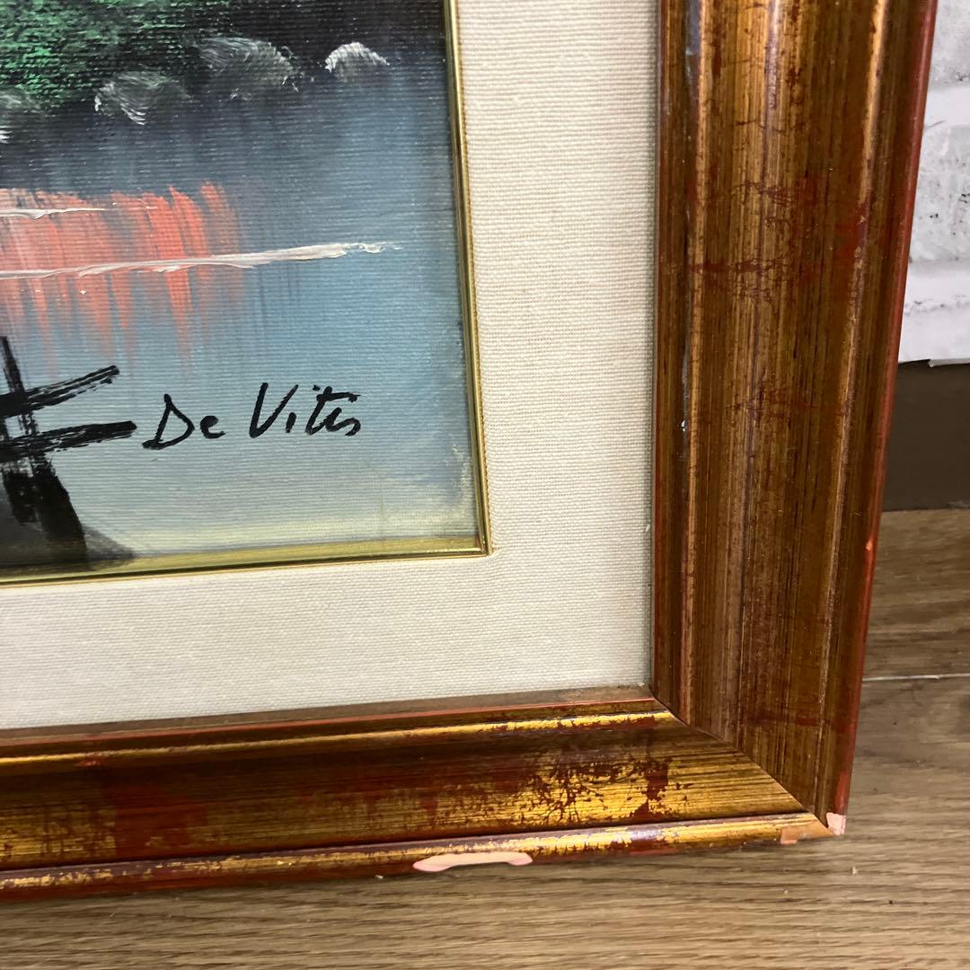 イタリア製 油絵 DE VITIS 風景画 山小屋 額縁入り DE VITIS
