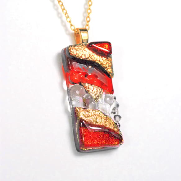 ダイクロガラス ペンダント：オレンジとカッパーの波