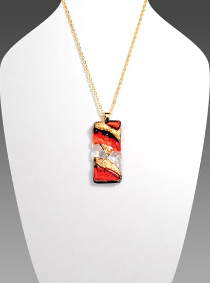 ダイクロガラス ペンダント：オレンジとカッパーの波