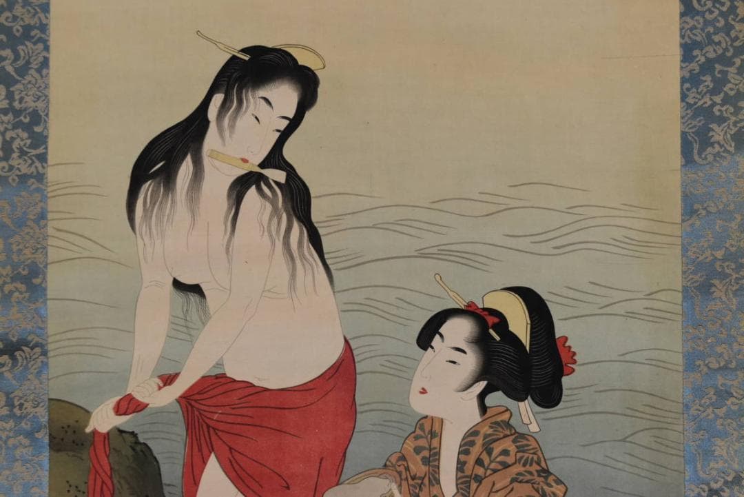 【複製】喜多川歌麿/海女図/工芸品/掛軸/名家伝来/AA-812