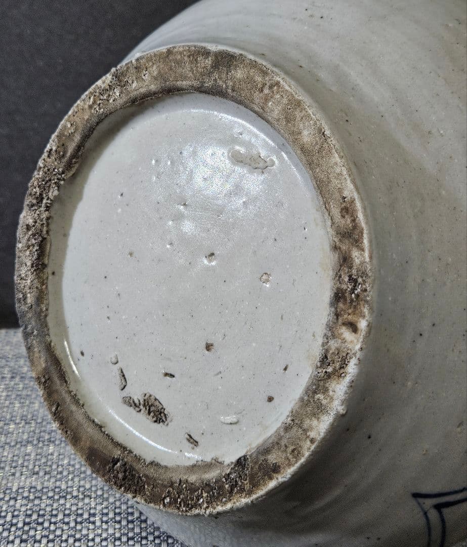 李朝　青華　染付　楼閣山水人物図　大瓶 大壺　高 約37.2cm　韓国古美術