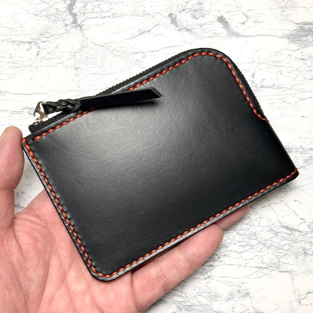 【総手縫い】本革 L字ファスナー財布 イタリアンレザー コンパクト財布 黒