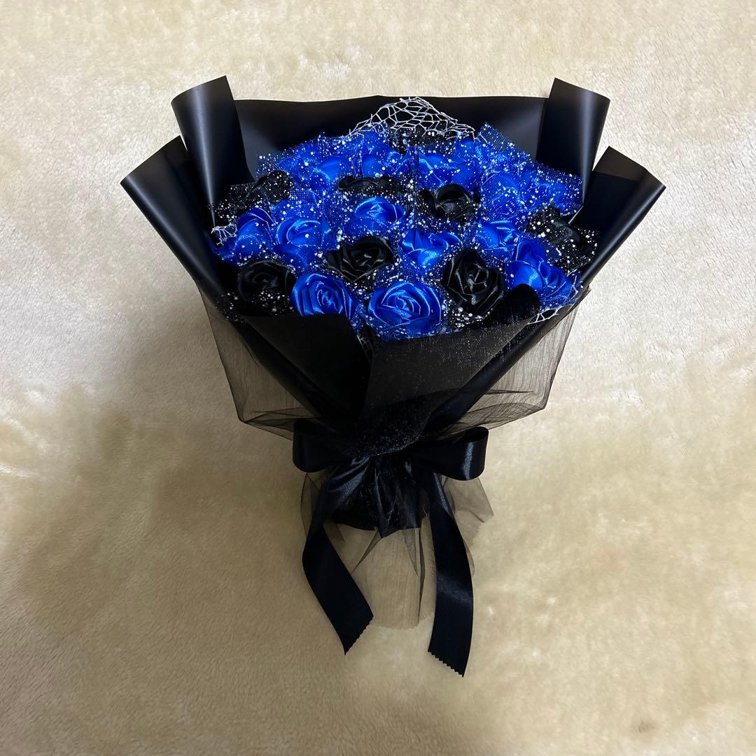 25本黒青バラブーケ　プレゼント お祝い 枯れない花 永生薔薇　特別な人へ