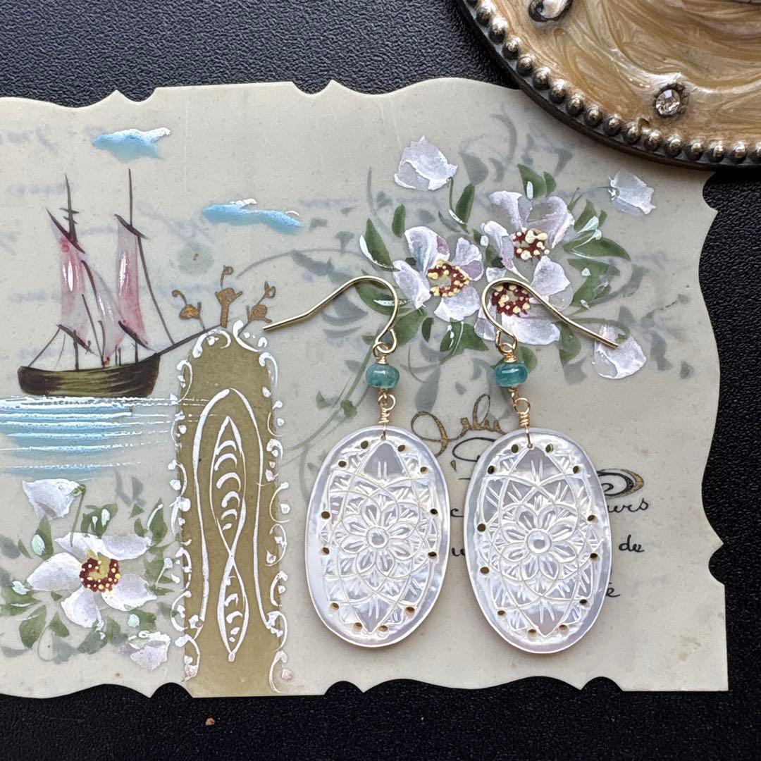 《1点限定》MOPカービング＆グランディディエライト＊ピアスorイヤリング