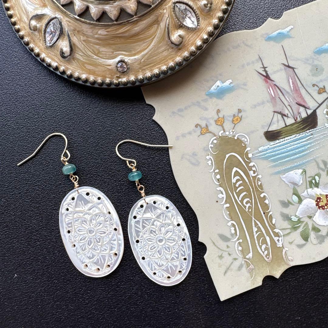 《1点限定》MOPカービング＆グランディディエライト＊ピアスorイヤリング