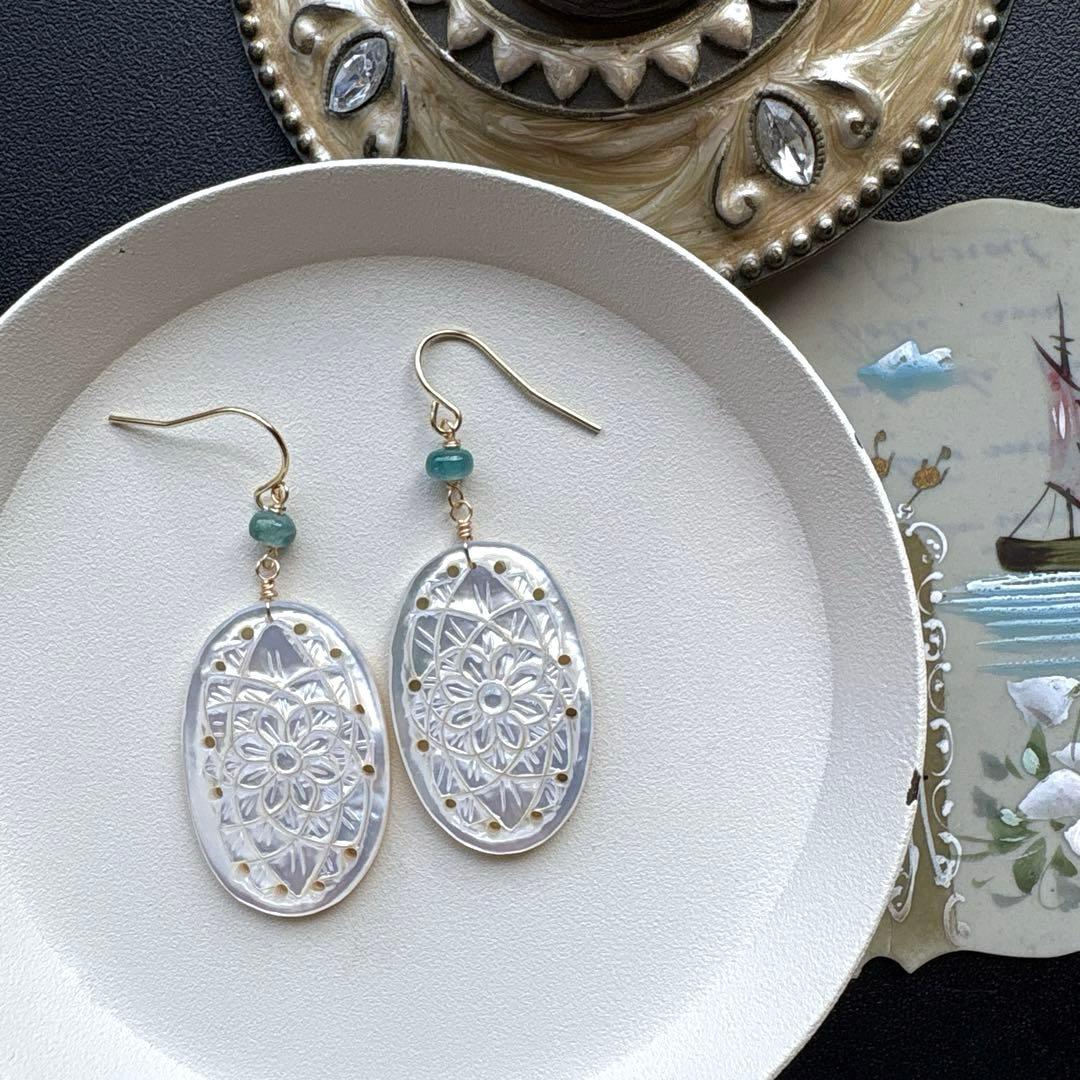 《1点限定》MOPカービング＆グランディディエライト＊ピアスorイヤリング