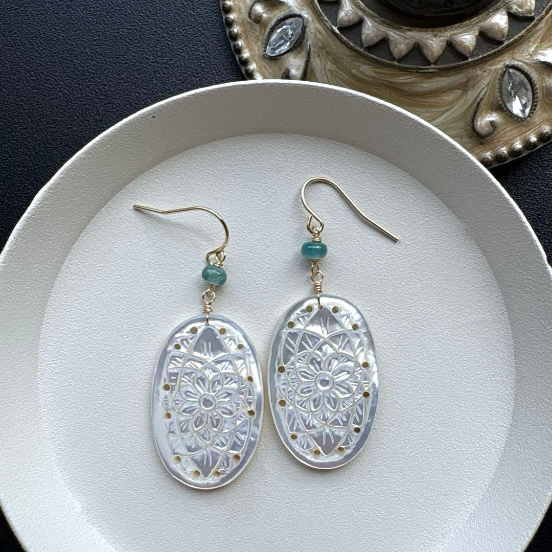 《1点限定》MOPカービング＆グランディディエライト＊ピアスorイヤリング