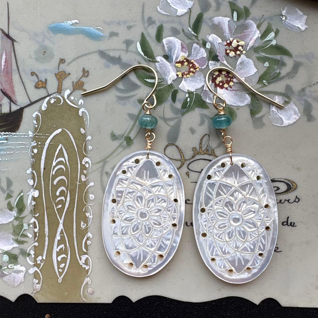 《1点限定》MOPカービング＆グランディディエライト＊ピアスorイヤリング