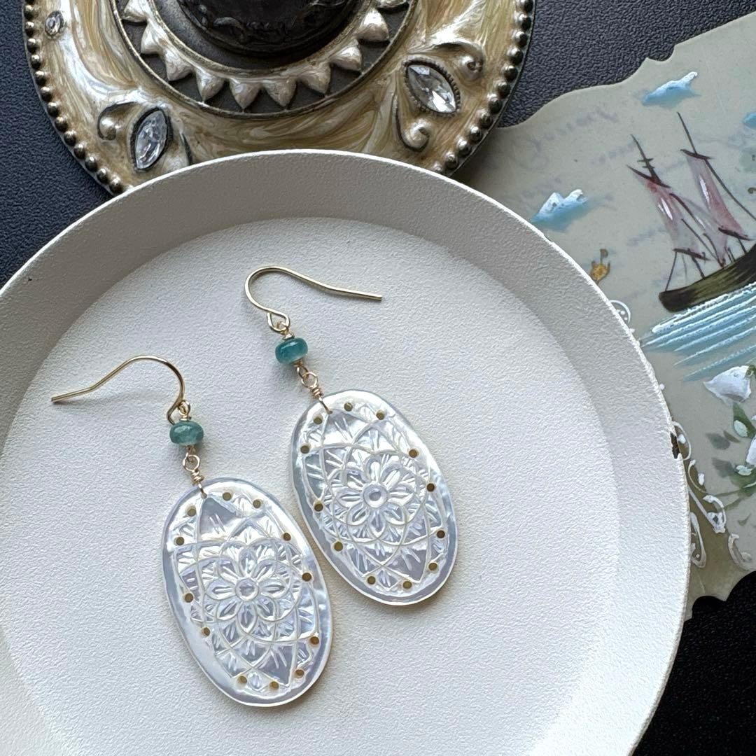 《1点限定》MOPカービング＆グランディディエライト＊ピアスorイヤリング