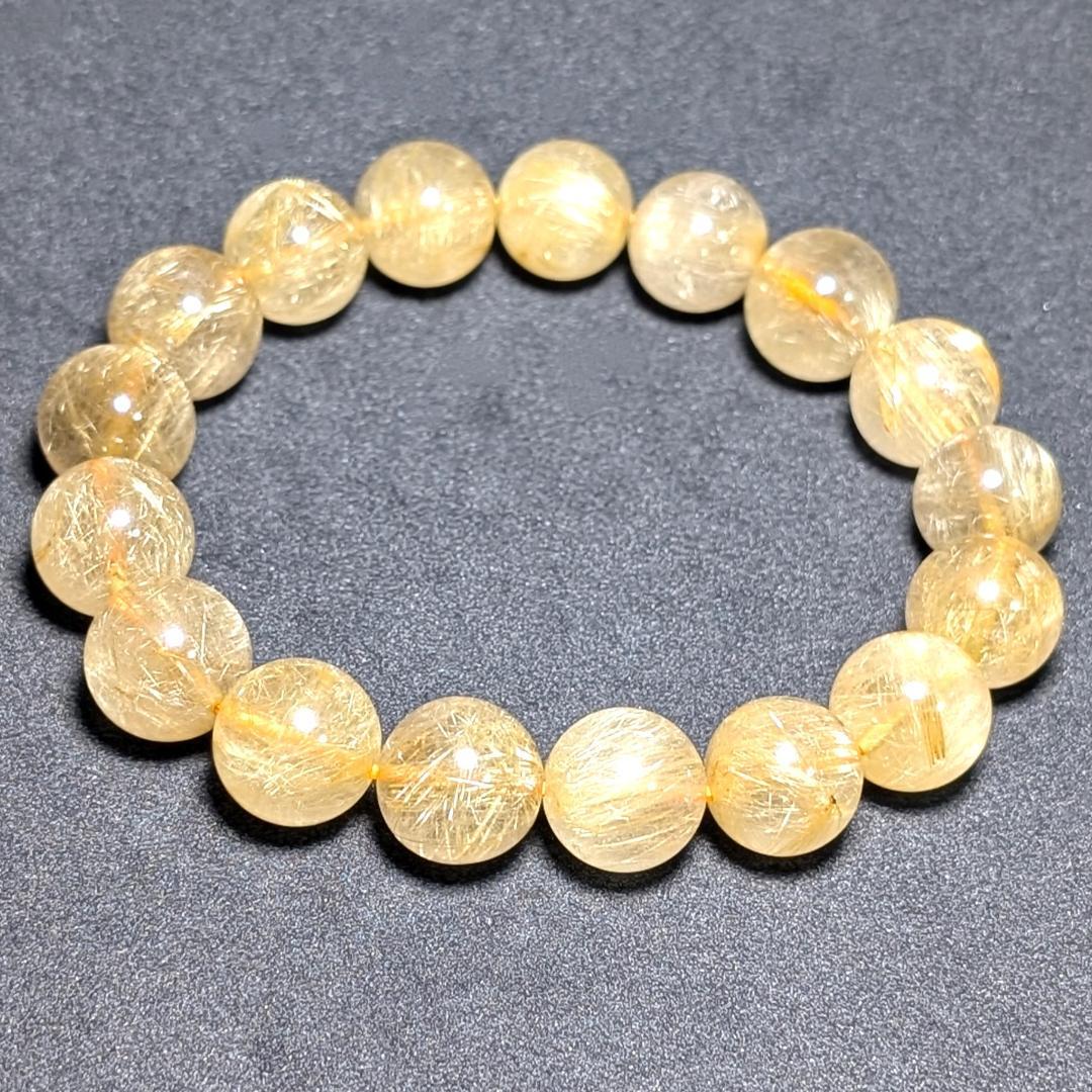 一点物【綺麗な金糸が内包する】ゴールド ルチル 数珠 ブレスレット 12ミリ
