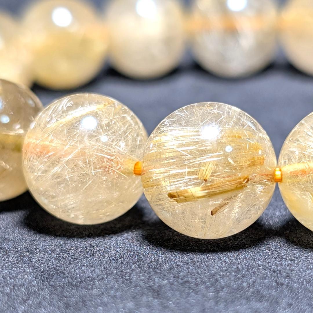 一点物【綺麗な金糸が内包する】ゴールド ルチル 数珠 ブレスレット 12ミリ