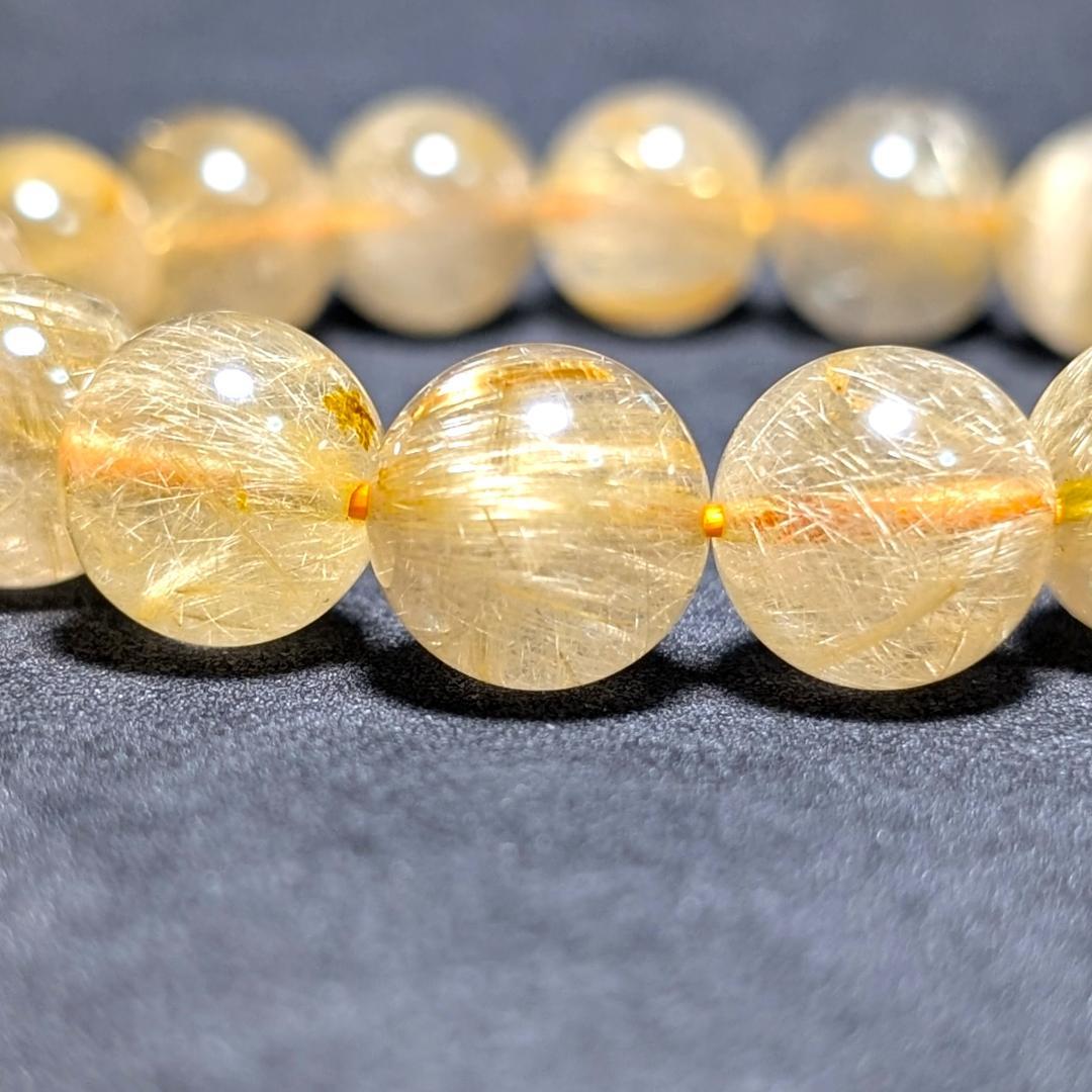 一点物【綺麗な金糸が内包する】ゴールド ルチル 数珠 ブレスレット 12ミリ