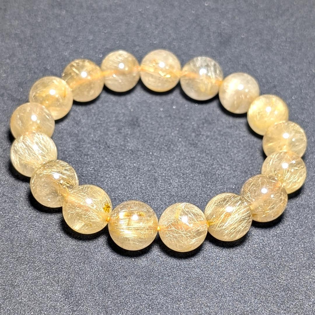 一点物【綺麗な金糸が内包する】ゴールド ルチル 数珠 ブレスレット 12ミリ