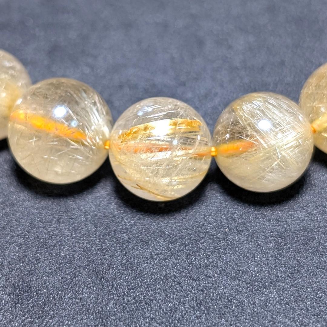 一点物【綺麗な金糸が内包する】ゴールド ルチル 数珠 ブレスレット 12ミリ