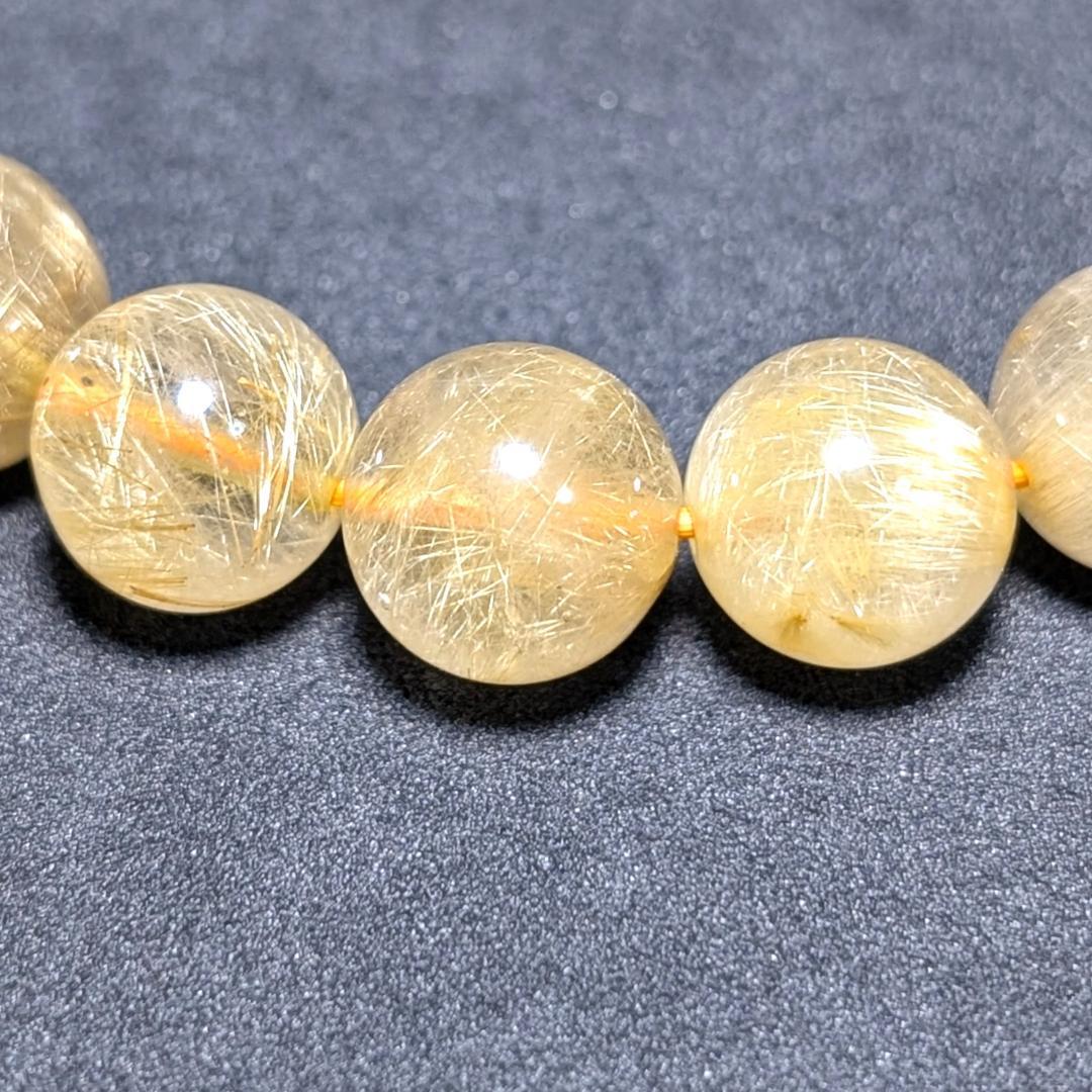 一点物【綺麗な金糸が内包する】ゴールド ルチル 数珠 ブレスレット 12ミリ