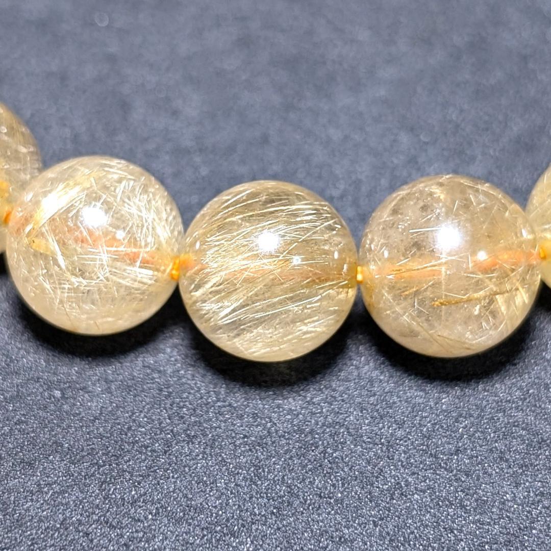 一点物【綺麗な金糸が内包する】ゴールド ルチル 数珠 ブレスレット 12ミリ