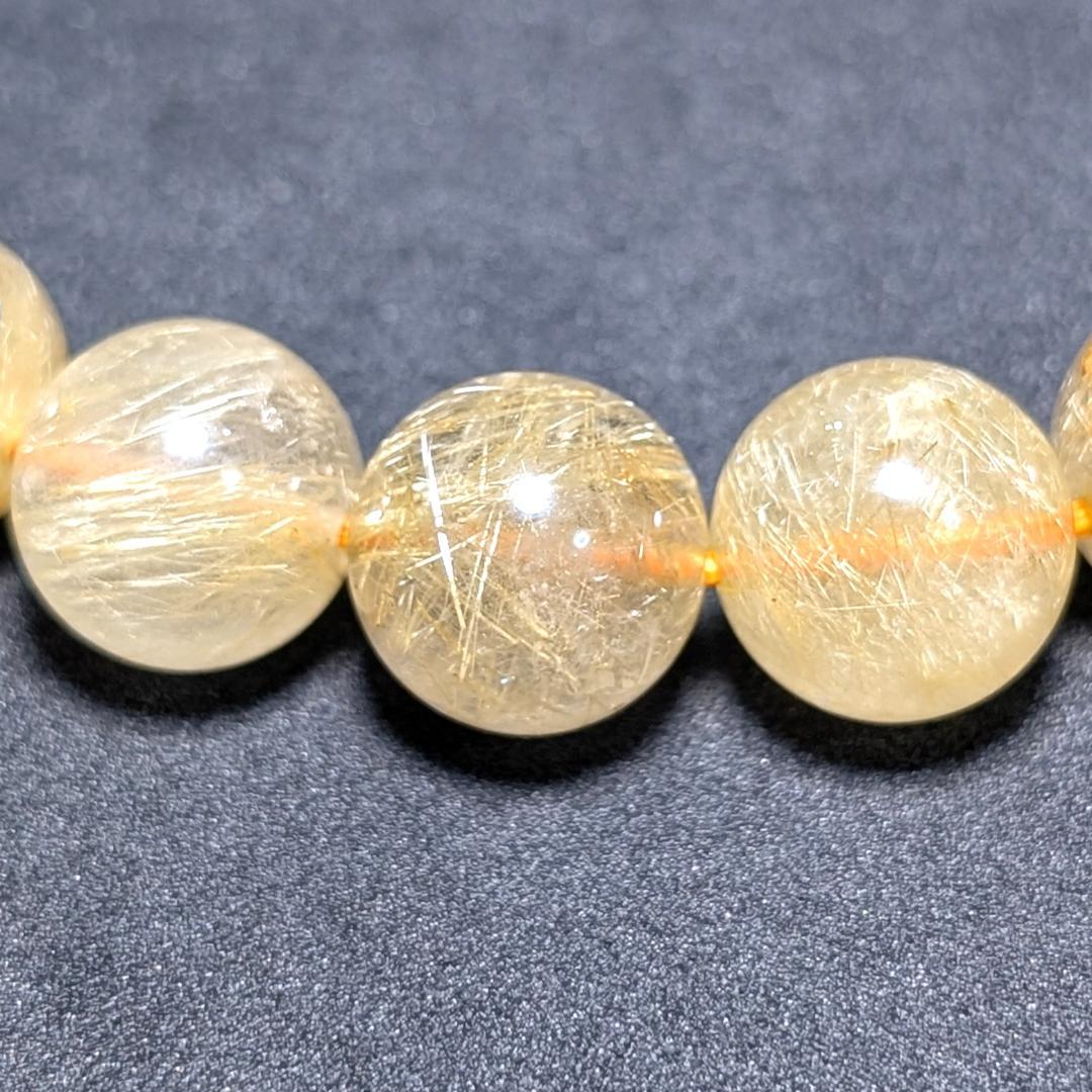 一点物【綺麗な金糸が内包する】ゴールド ルチル 数珠 ブレスレット 12ミリ