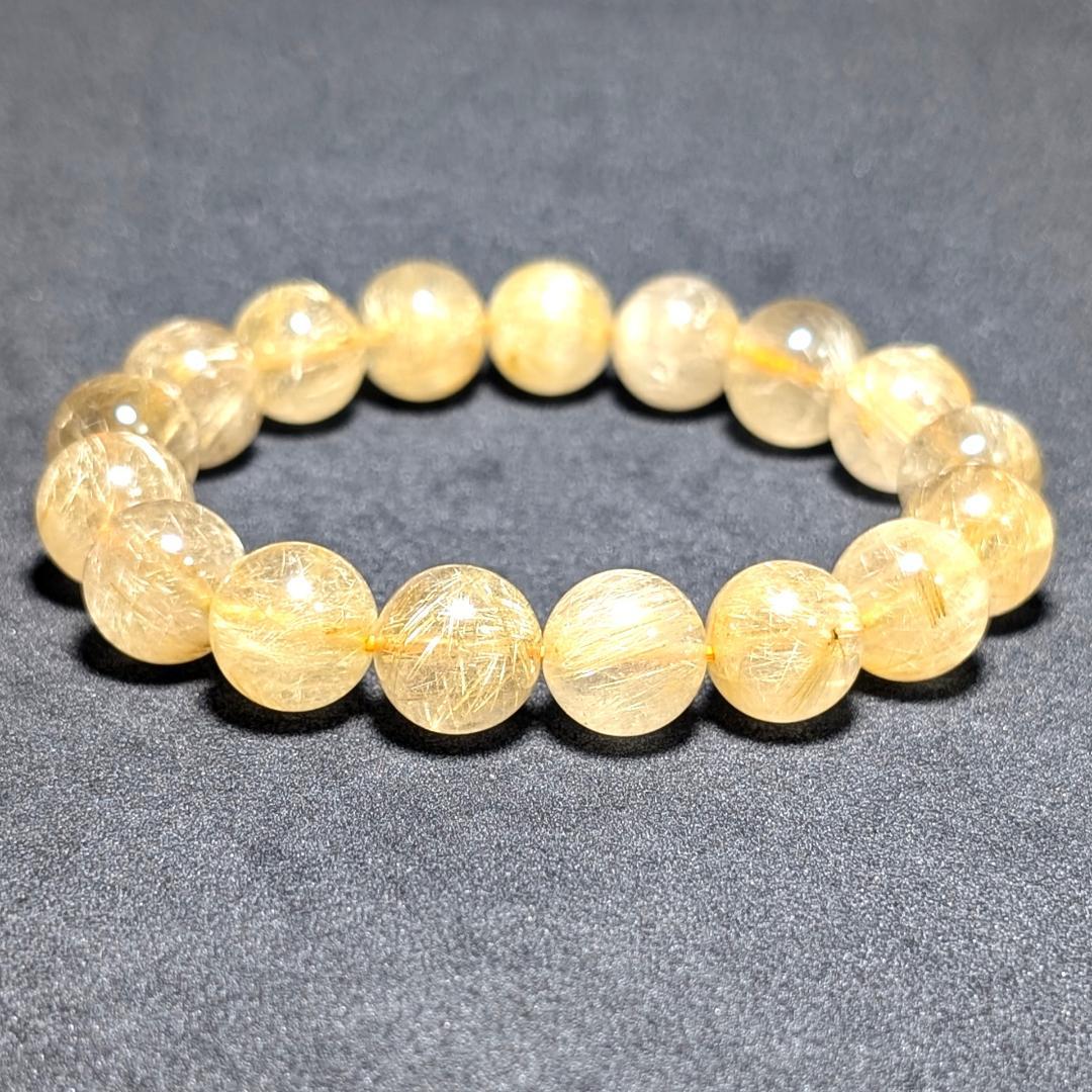 一点物【綺麗な金糸が内包する】ゴールド ルチル 数珠 ブレスレット 12ミリ