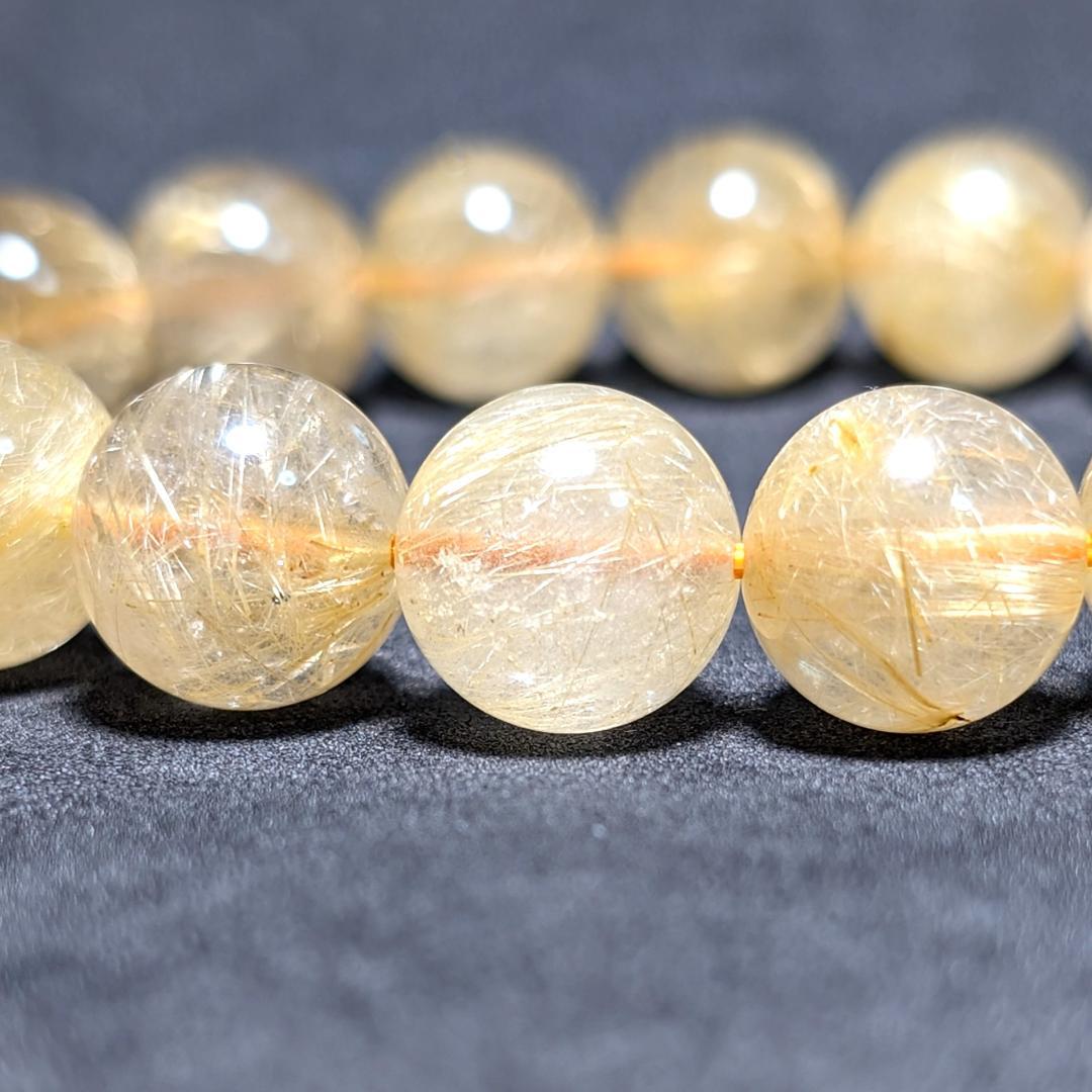一点物【綺麗な金糸が内包する】ゴールド ルチル 数珠 ブレスレット 12ミリ