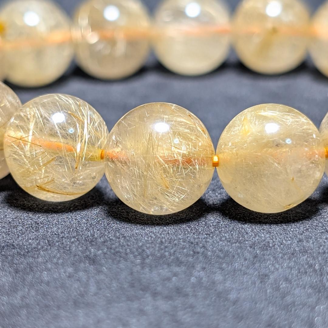 一点物【綺麗な金糸が内包する】ゴールド ルチル 数珠 ブレスレット 12ミリ