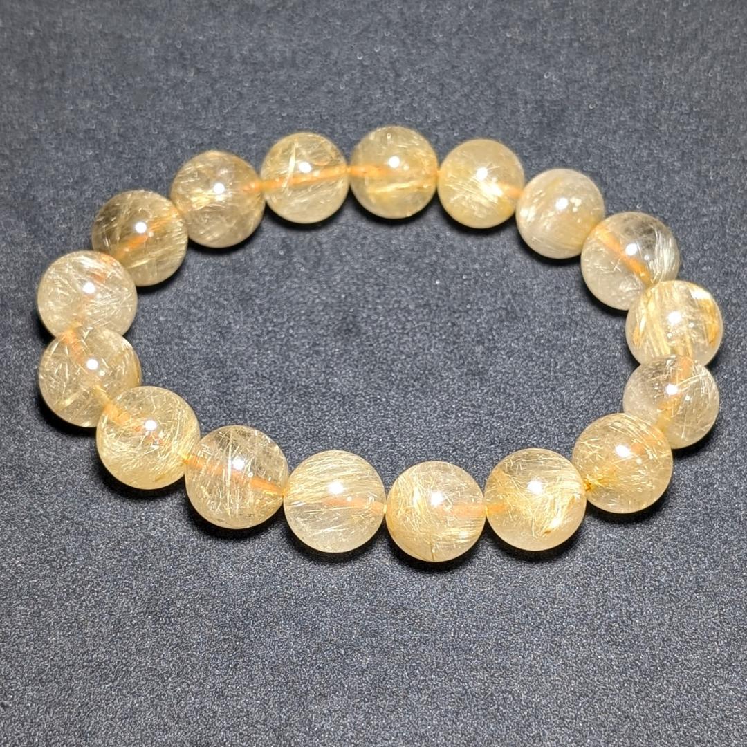 一点物【綺麗な金糸が内包する】ゴールド ルチル 数珠 ブレスレット 12ミリ