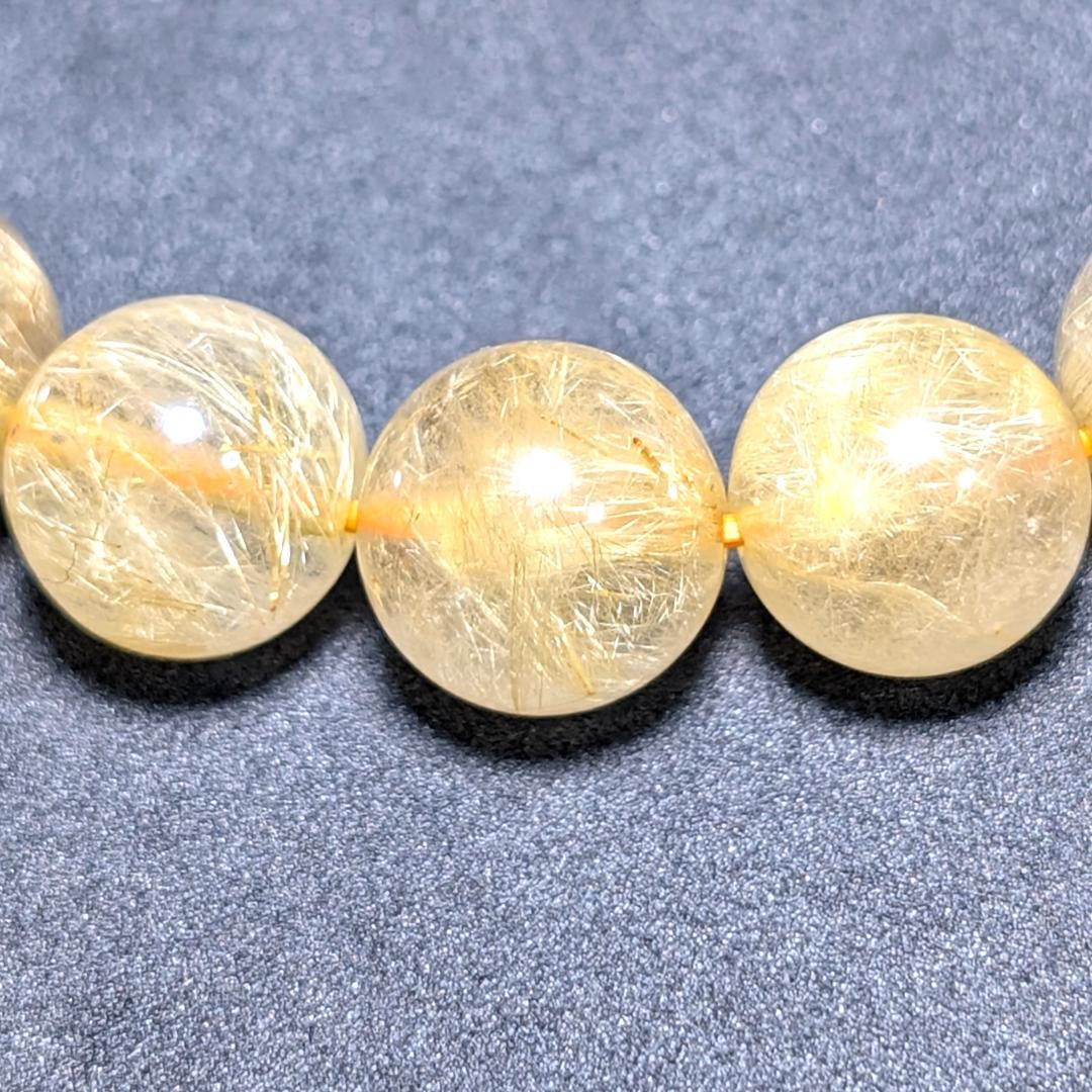 一点物【綺麗な金糸が内包する】ゴールド ルチル 数珠 ブレスレット 12ミリ