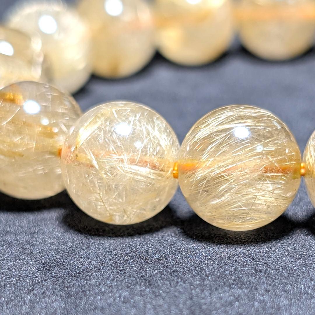 一点物【綺麗な金糸が内包する】ゴールド ルチル 数珠 ブレスレット 12ミリ