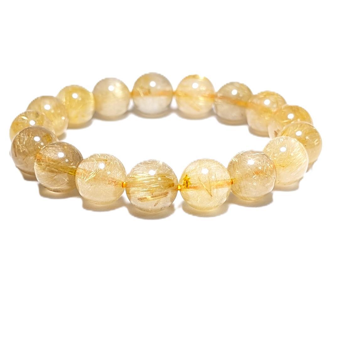 一点物【綺麗な金糸が内包する】ゴールド ルチル 数珠 ブレスレット 12ミリ