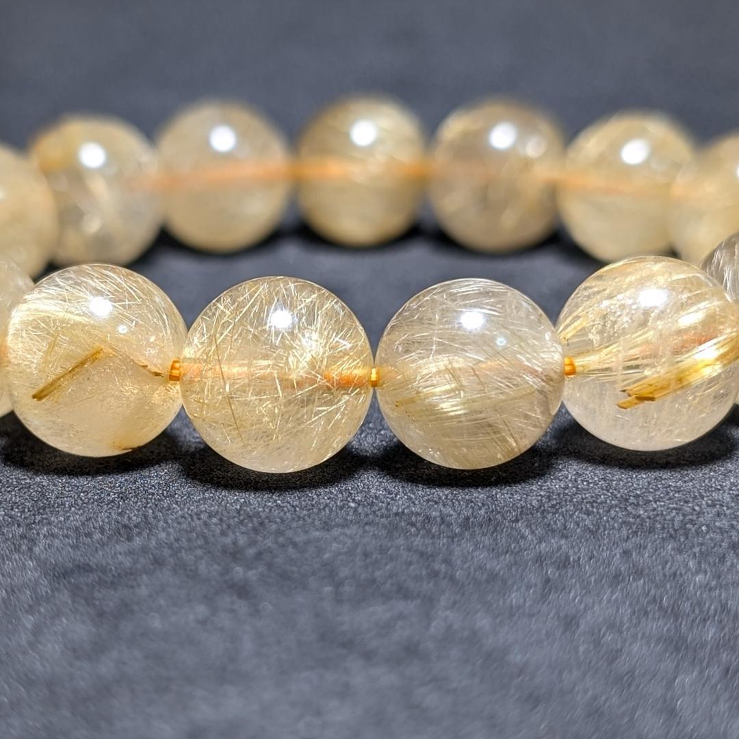 一点物【綺麗な金糸が内包する】ゴールド ルチル 数珠 ブレスレット 12ミリ