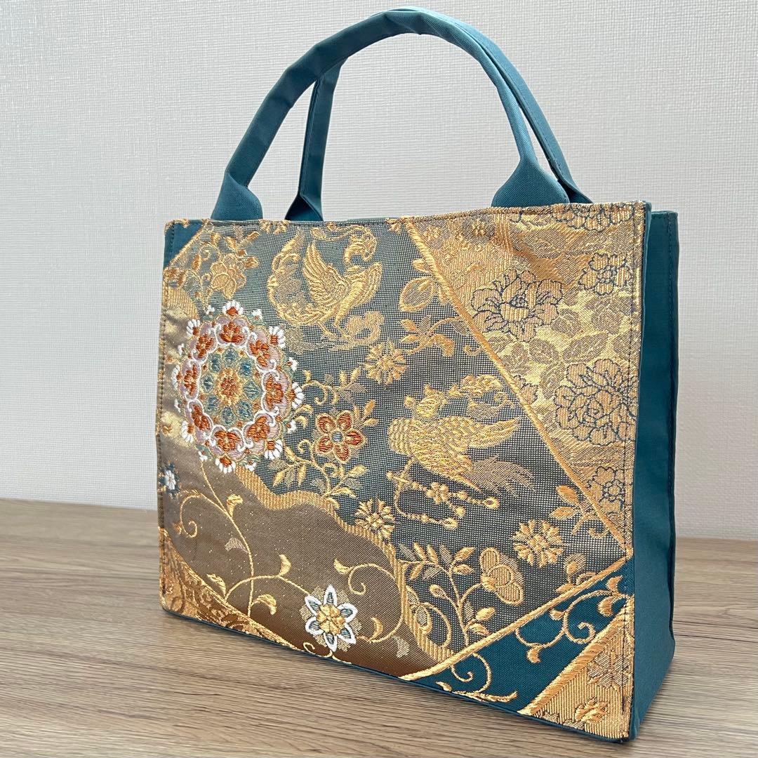 正倉院文様 金糸袋帯のフォーマルバッグ 帯リメイク 正絹 一点物 卒業式 入学式