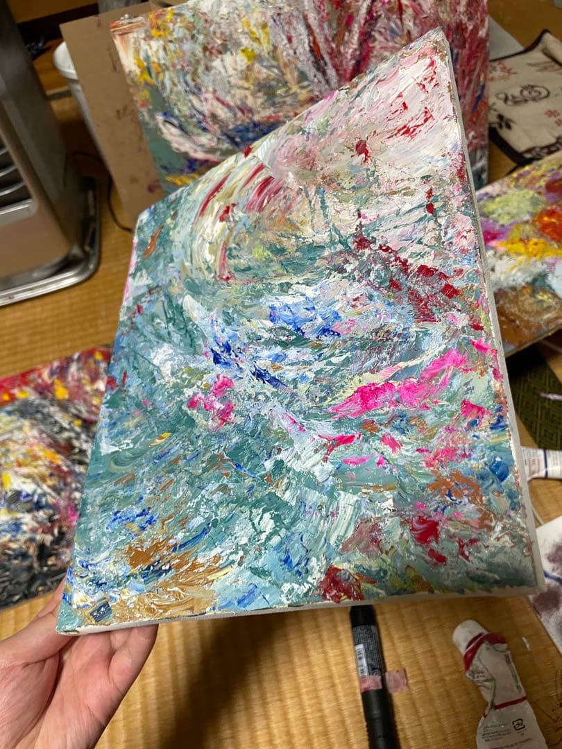 荒波　【661】 オリジナル 手描きイラスト 油絵　絵画　直筆原画 一点物