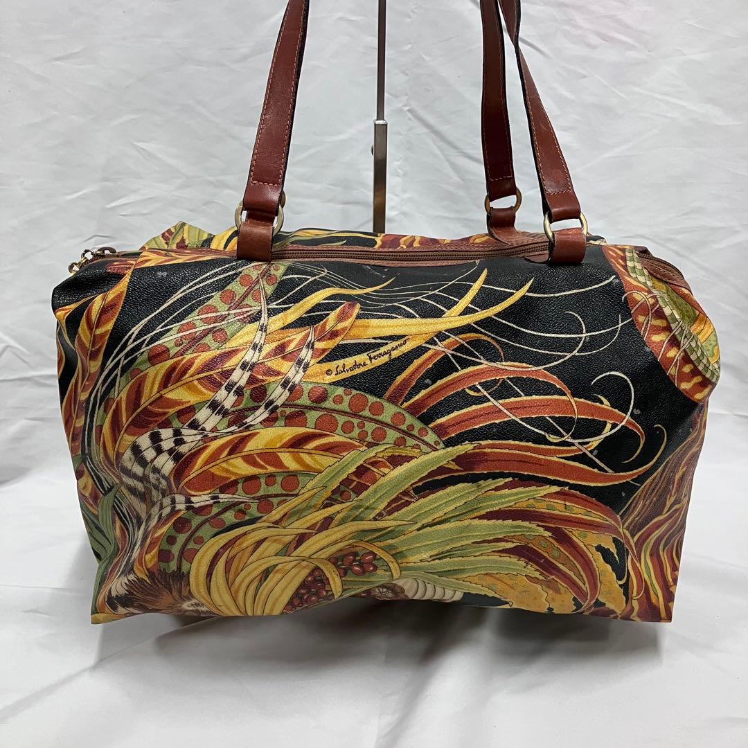 Salvatore Ferragamo ボタニカル柄 ボストンバッグ ポーチ