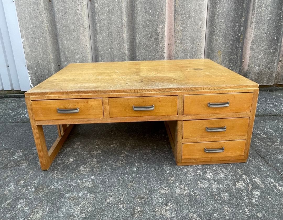 ビンテージ/当時物/無垢材/文机/机/書斎机/作業台/テーブル/透かし彫り/14