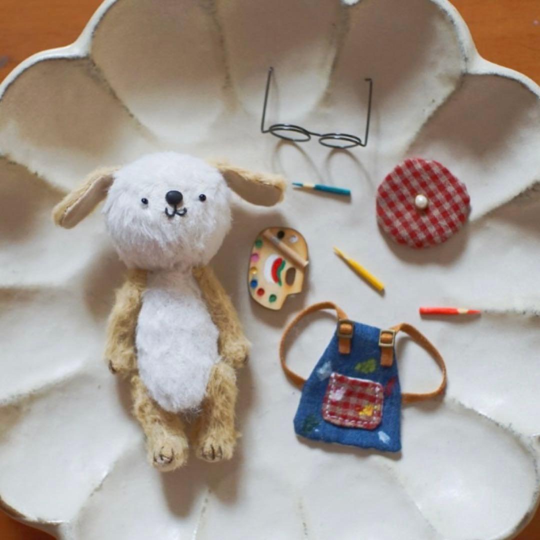 お絵描きワンワン ぬいぐるみ ミニチュア 海外作家様 ハンドメイド いぬ 犬