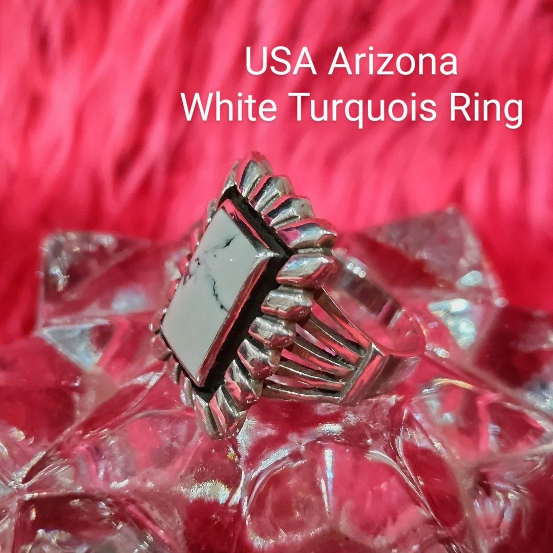 指輪・リング Arizona White Turquoise Ring Hand Made