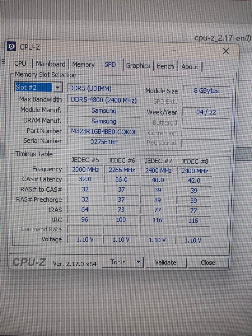 DDR5 4800MHz 16GB (8GBx2) メモリキット