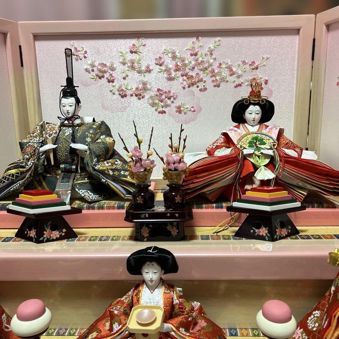 久月　雛人形 中型 木製 ピンク 直接手渡し