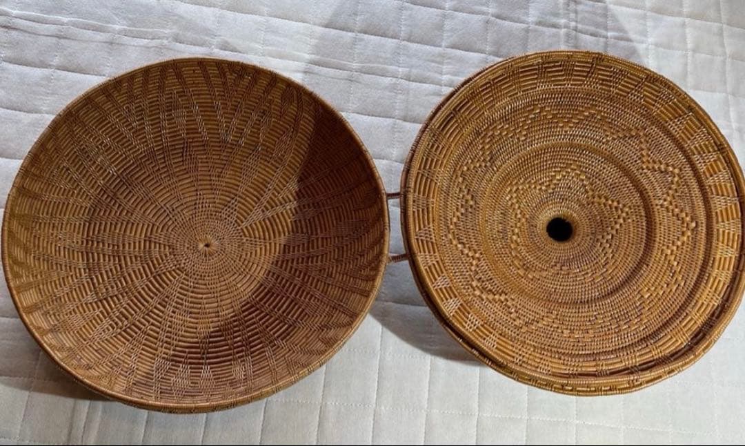 蓋付きボウル　大　バスケット　アタ製品　バリ島　アジアン雑貨　籐