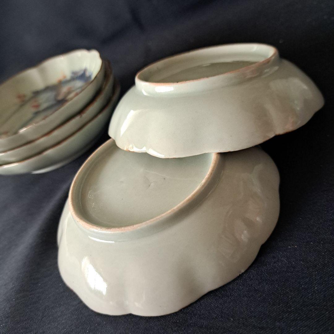 「金彩の山水！(直径10cm)」古伊万里 色絵小皿 5客セット 骨董アンティーク