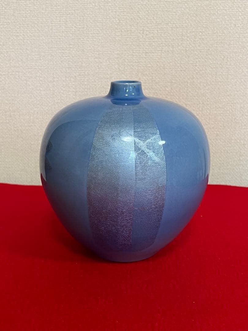 人間国宝内定 中田一於 淡青釉裏銀彩 花瓶 N47 日本工芸会正会員 九谷焼