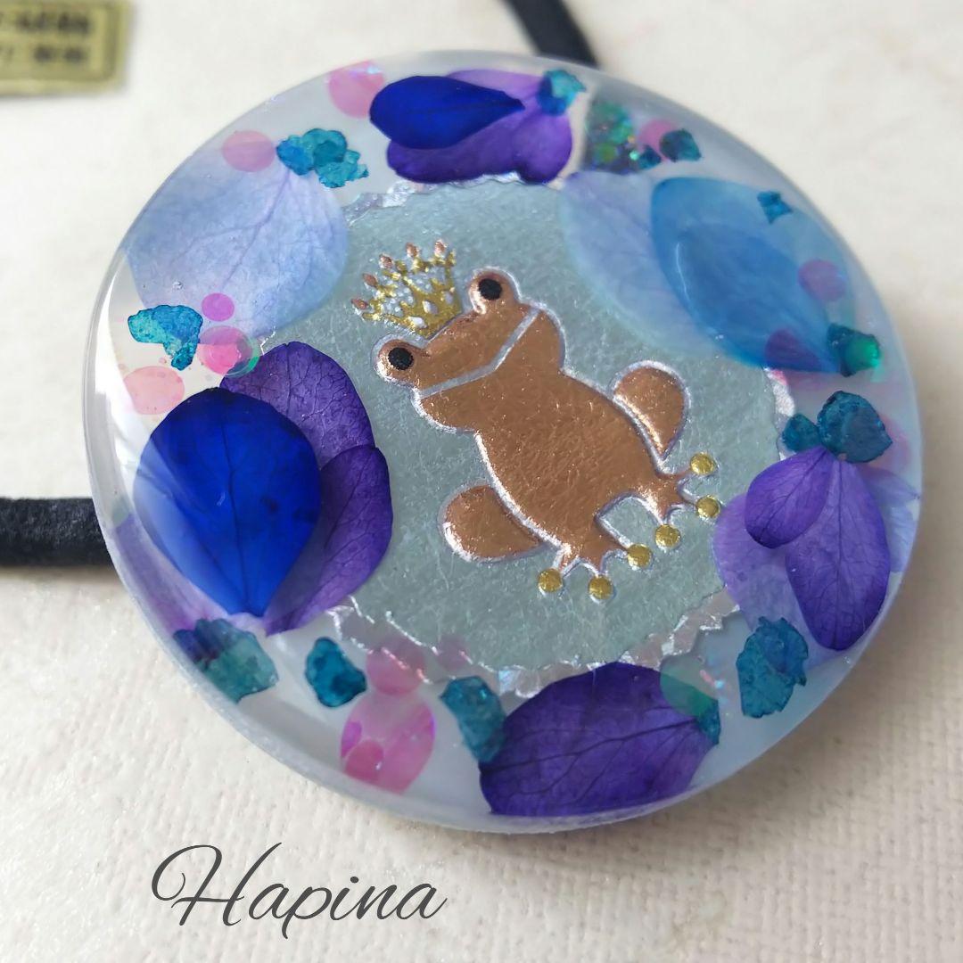 カエルさんと紫陽花 ラウンドレジンヘアゴム