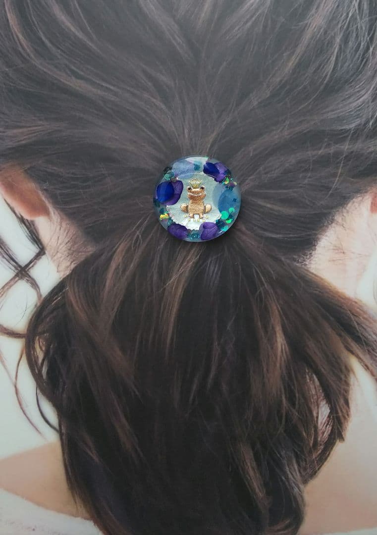 カエルさんと紫陽花 ラウンドレジンヘアゴム