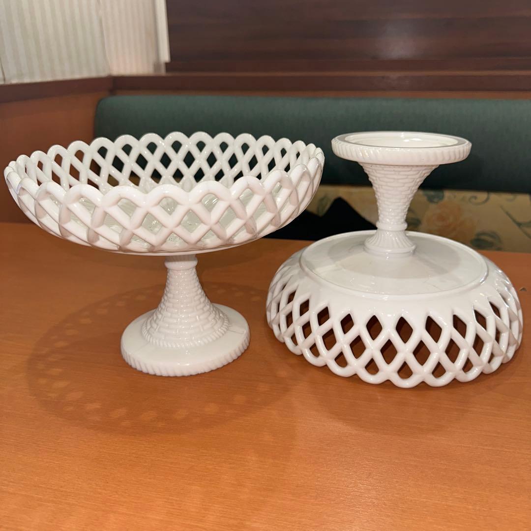 1880年代 チャリナー・テイラー社 アンティークミルクガラスコンポート 激レア