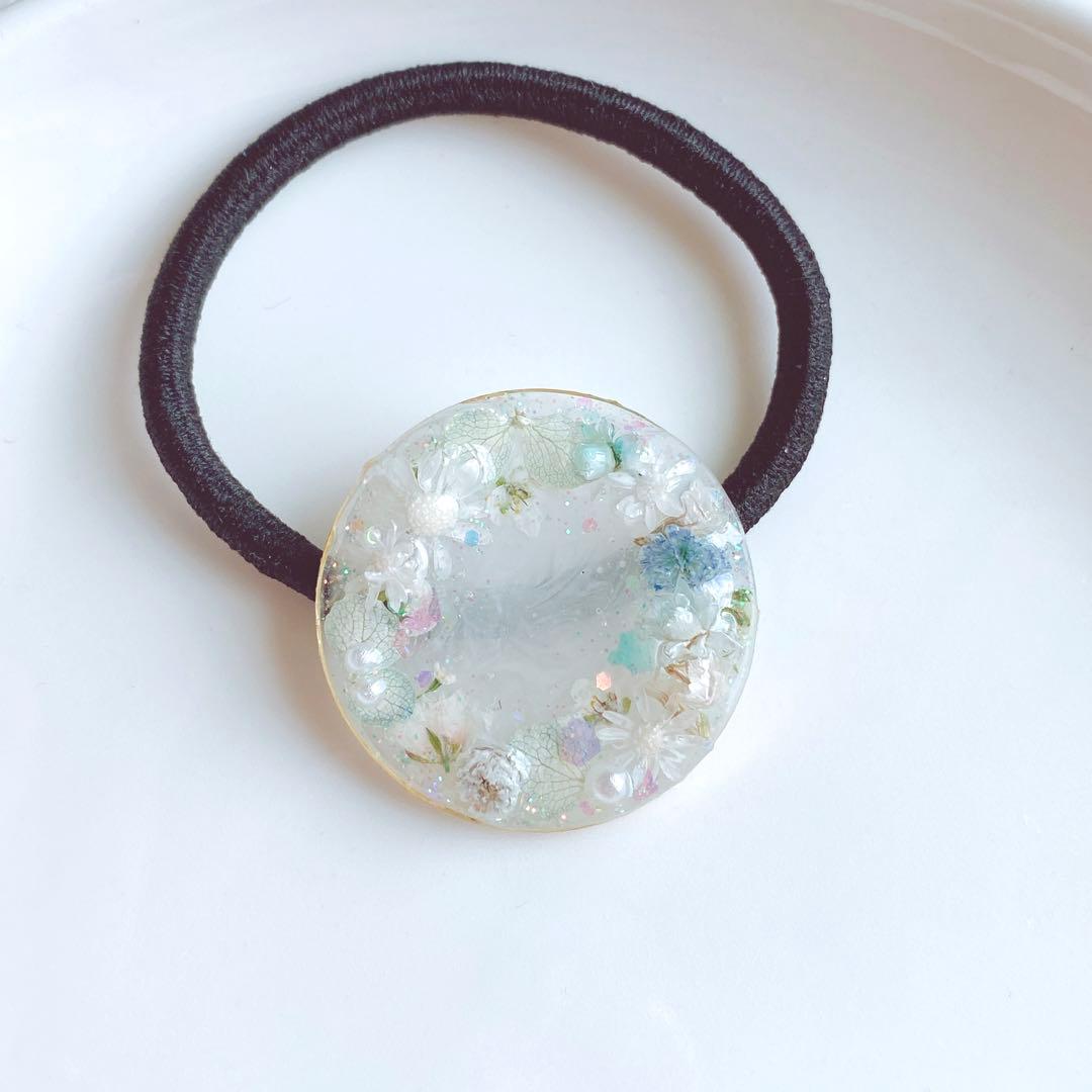 レジンヘアゴム　ミント　ホワイト透け感　大人　爽やか　春